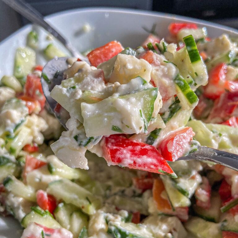 Vegetarischer Fitness Salat mit Paprika Gurken und Mozzarella